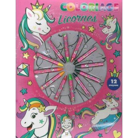 Coloriage licornes  + 12 crayons - 9782754222150