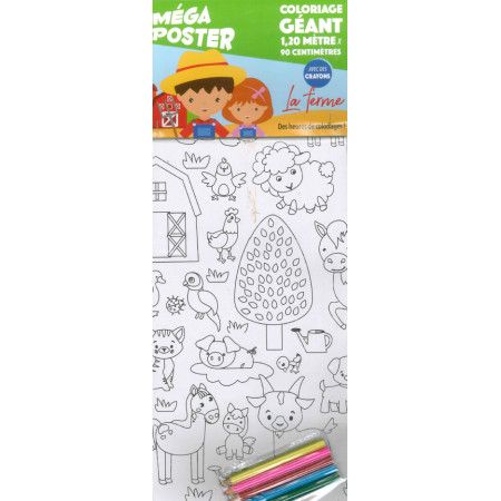 Méga poster La Ferme + 4 crayons de couleurs - 9782754222686