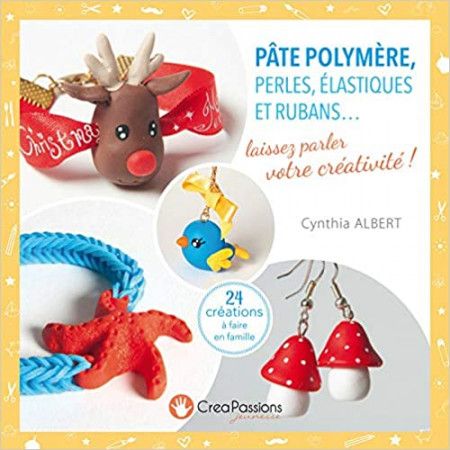 Pâte polymère, perles, élastiques et rubans.