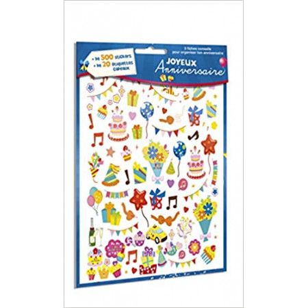 Joyeux Anniversaire - 500 stickers + 20 étiquettes cadeaux