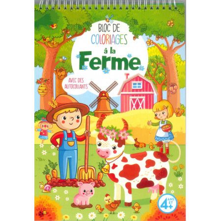 Bloc de coloriages  A la ferme avec des autocollants