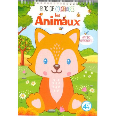 Bloc de coloriages  Les animaux  avec des autocollants - 9782754225618