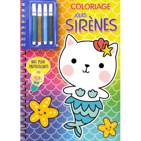 Coloriage Jolies sirènes + 4 feutres