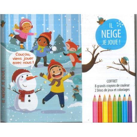 Coffret il neige, je joue ! (8 crayons de couleurs+ 2 blocs de jeux et coloriages)