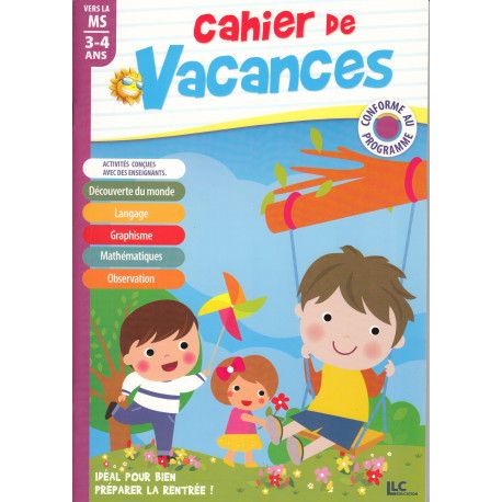 Cahier de vacances 3-4 ans vers la MS