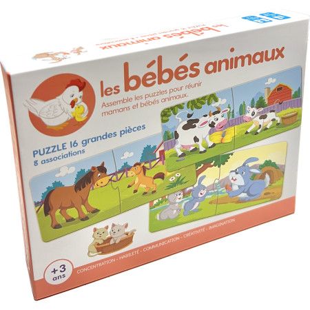 Boîte de jeux Les bébés animaux  Puzzles + 3 ans