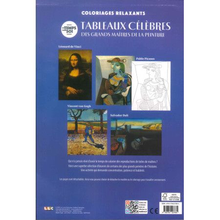 Coloriages relaxants - Tableaux célèbres des grands maîtres de la peinture - 9782754227834