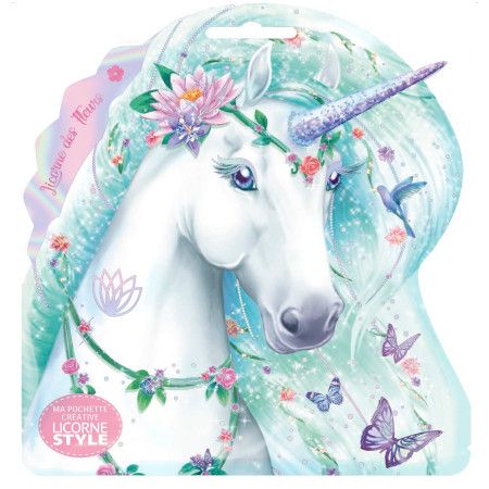 Ma pochette créative Licorne des fleurs - Avec 1 livret, 3 cartes à gratter scintillantes, 1 batônnet licorne