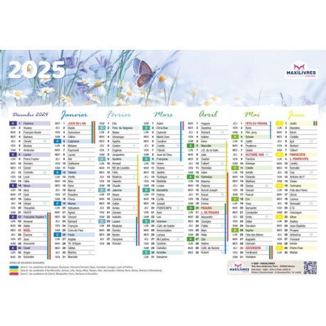 Calendrier 2025  Papillon (rigide, double face)