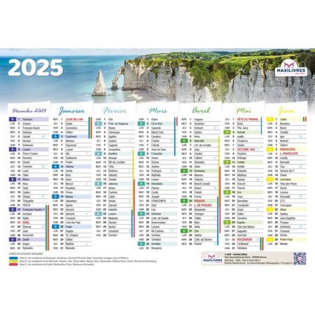 Calendrier 2025  Falaises (rigide, double face)