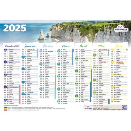 Calendrier 2025  Falaises (rigide, double face)