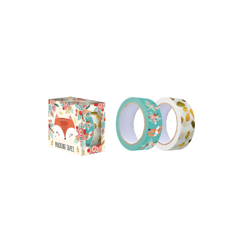 Présentoir de 12 boîtes de 2 rouleaux de Masking Tape (renard+licorne)
