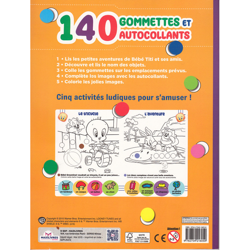Looney Tunes  140 gommettes et autocollants - 9782754216050