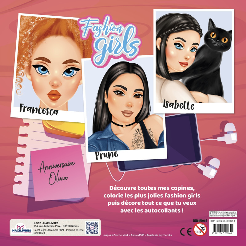 Fashion girls - Coloriages des copines (Carré) - 9782754230841