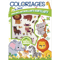 Coloriages et jeux avec autocollants - Les gentils animaux - 9782754230629