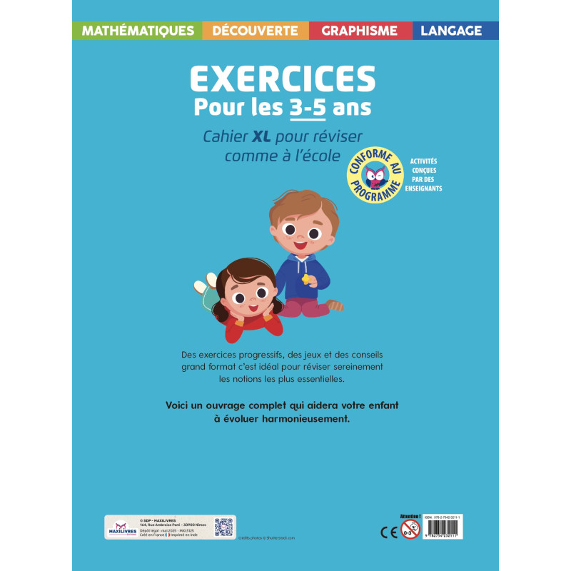 Cahier XL - Exercices pour les 3-5 ans - 9782754232111