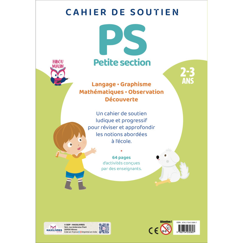 Cahier de soutien - Petite Section - PS - 9782754232821