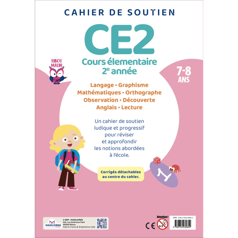 Cahier de soutien - Cours Elémentaire 2° année - CE2 - 9782754232852