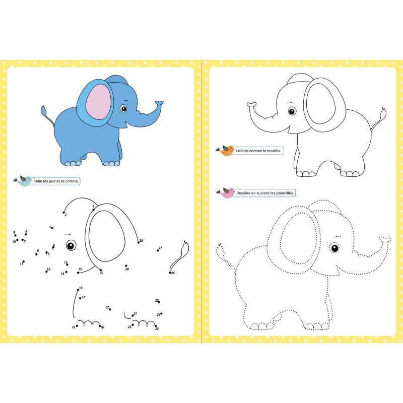 Relie les points, Dessine et Colorie (Eléphant) - 9782754232432