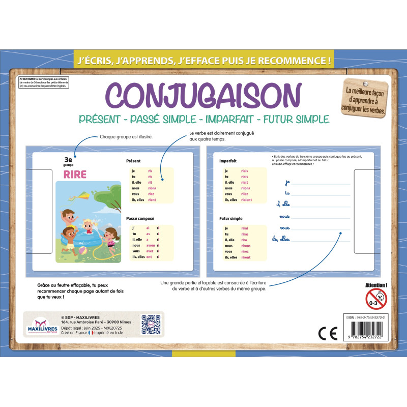 Conjugaison (avec un feutre effaçable) - 9782754232722